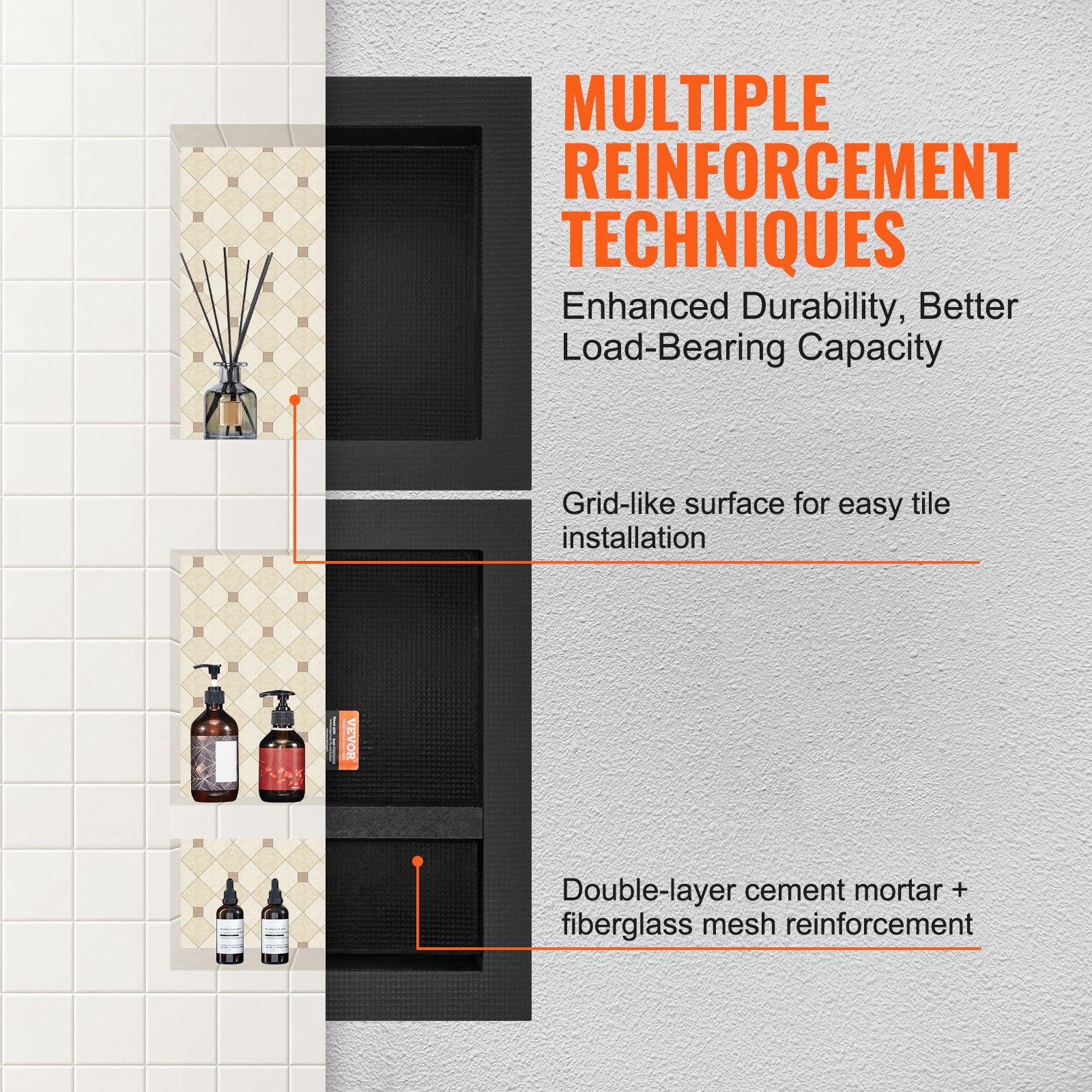 VEVOR Wandnis 10x40,64x101,6cm Douchenis Betegelbare Drielaagse Waterdichte Nisinstallatie Achterwandmateriaal (XPS, Hout, Cement) Geschikt voor Badkamer Slaapkamer Studeerkamer
