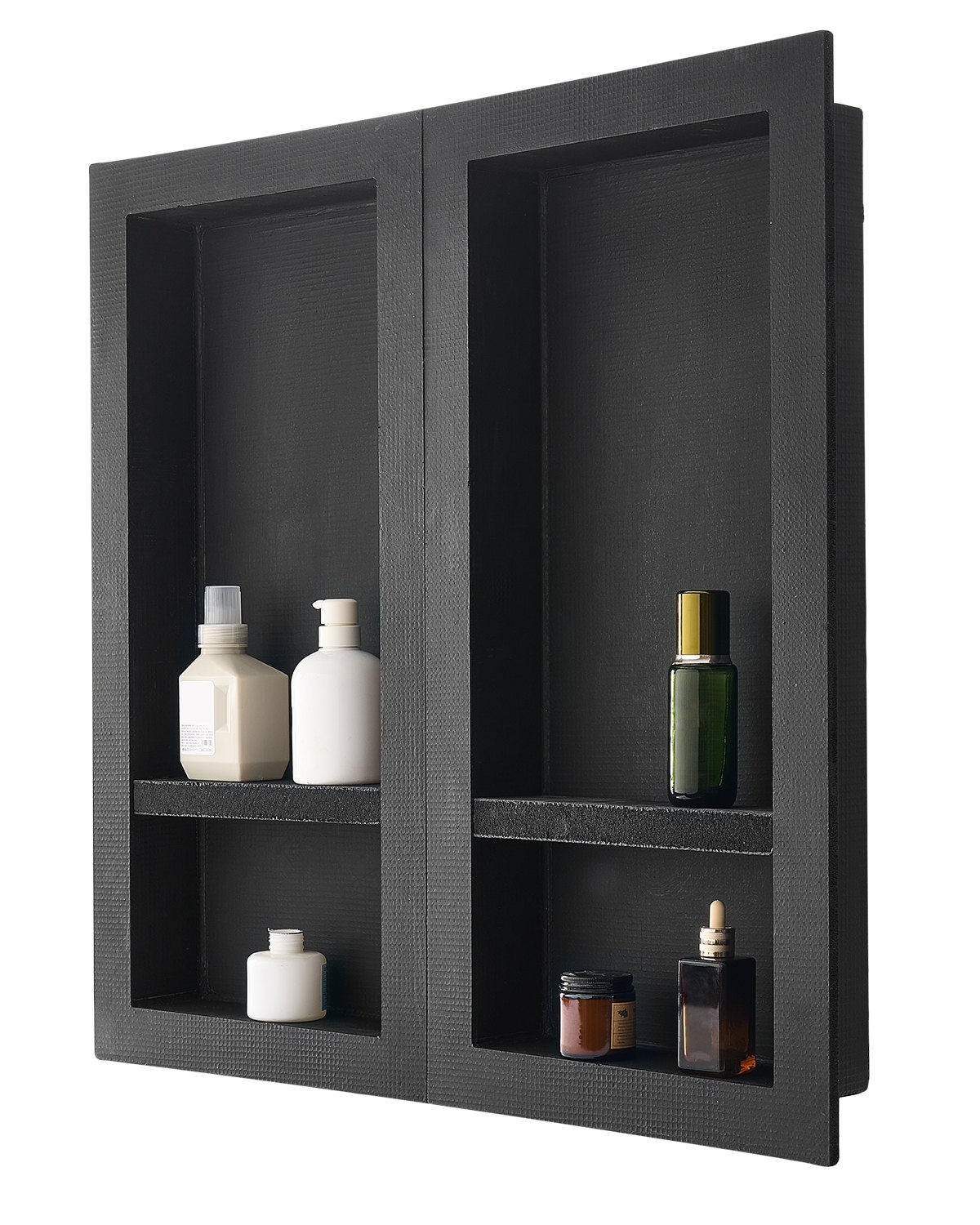 VEVOR Shower Niche, 40.6 x 81.3 cm + 40.6 x 81.3 cm Recessed Wall Niche with Movable Shelf, 10.2 cm Thick Modern Soap & Shampoo Storage Organizer,Square Corners,Sealed Waterproof, Black for Bathroom
