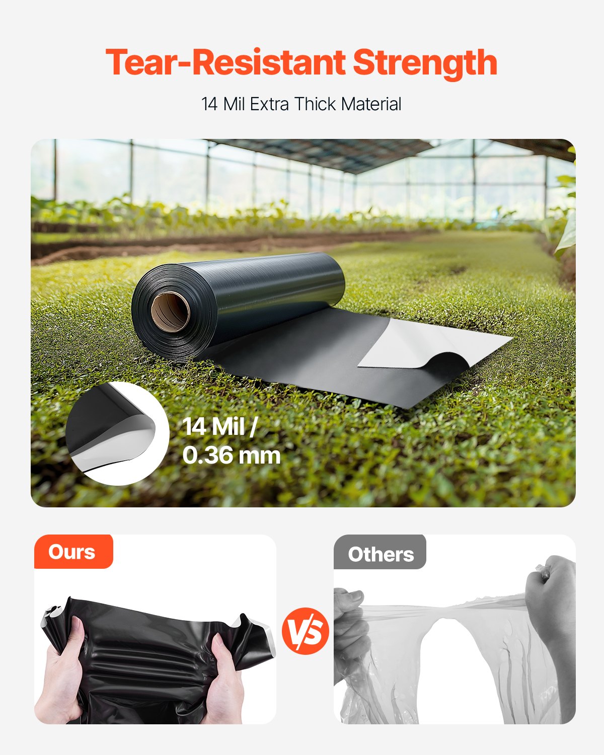 VEVOR 14 Mil Plastic Sheeting Heavy Duty 10' x 100', Thick Plastic Sheeting Roll, Plastic Drop Cloth Painters Tarp Covering for Crawl Space Vapor Barrier, Black and White Double-Sided, Multi-Purpose