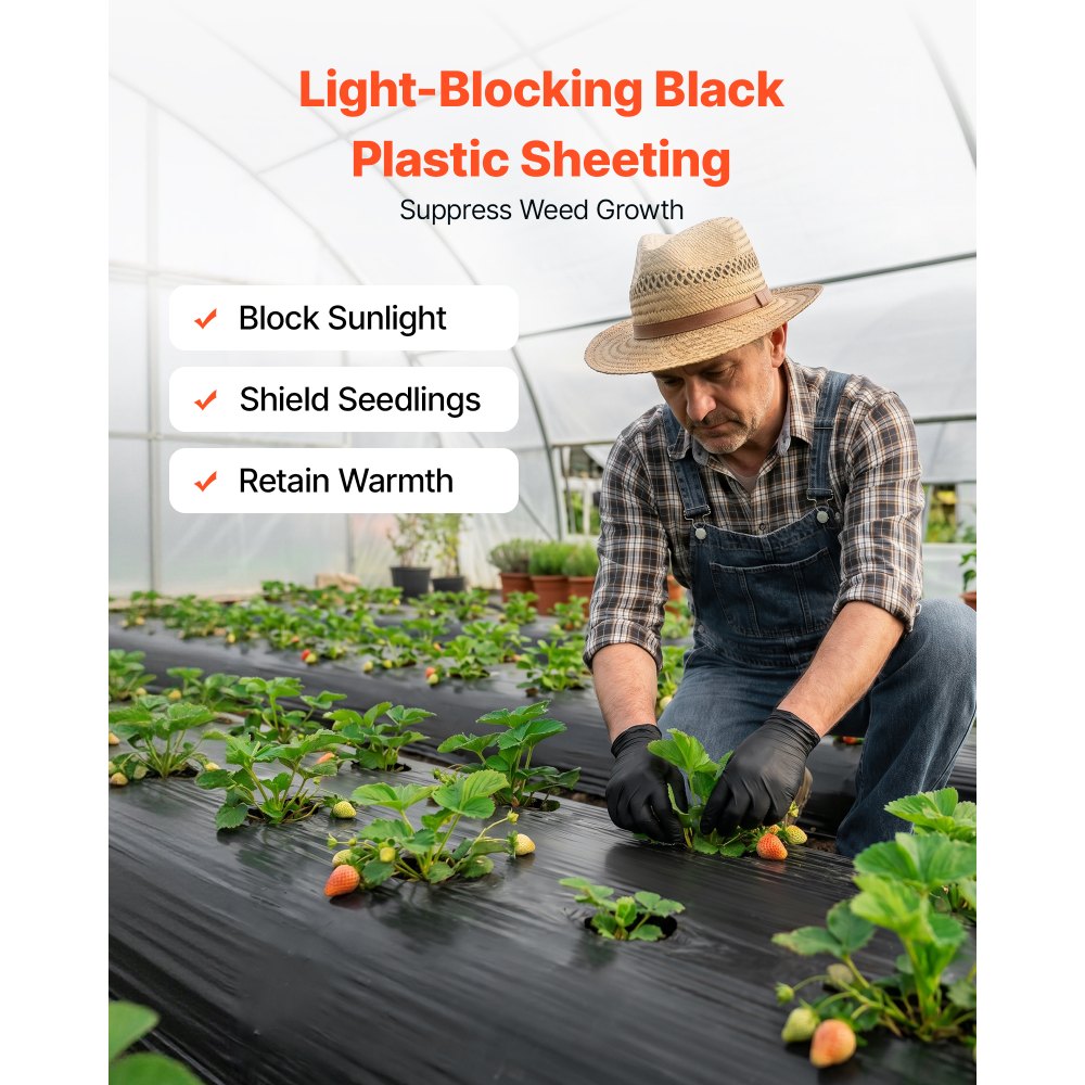 VEVOR Polyethyleenfolie 1,83 x 30,48 m Tuinfolie 0,1 mm Onkruidbestrijdingsdoek Zwart, Plastic rol voor tuinieren, zeildoek, schildersdoek, kruipruimteafdekking, dampremmende laag, onkruidbestrijding