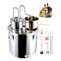 VEVOR Alcohol Still, 13.2 Gal / 50 L Stainless Steel Water Alcohol Distiller with Copper Coil for Fast Cooling, Dual Condenser Distiller Kit with Secondary Distillation, for Wine Whisky Brandy, Silver