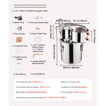 VEVOR alcoholdestillatiesysteem 11,4L destillatieapparaat dubbele condensor RVS