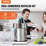 VEVOR Alcohol Still, 3 Gal / 11.4 L Stainless Steel Water Alcohol Distiller with Copper Coil for Fast Cooling, Dual Condenser Distiller Kit with Secondary Distillation, for Wine Whisky Brandy, Silver
