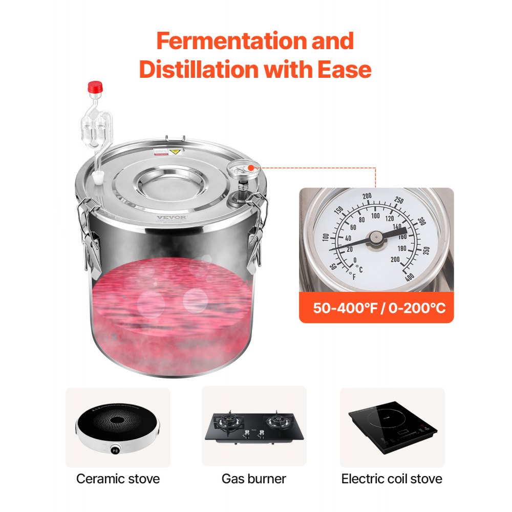 VEVOR Alcohol Distiller 19 L Water Alcohol Distiller Gemaakt van roestvrij staal met koperen spoel voor snelle koeling, dubbele condensor distillatiekit met secundaire distillatie, voor wijn whisky
