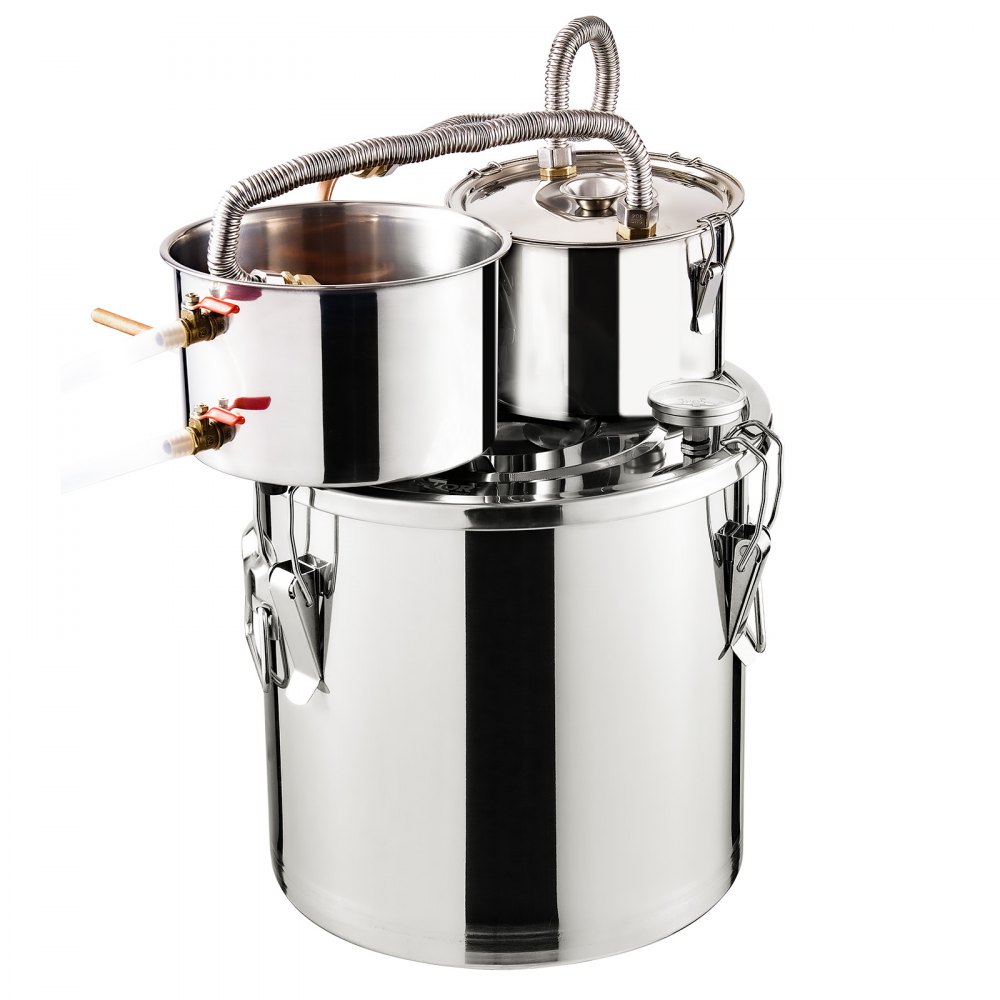 VEVOR Alcohol Distiller 19 L Water Alcohol Distiller Gemaakt van roestvrij staal met koperen spoel voor snelle koeling, dubbele condensor distillatiekit met secundaire distillatie, voor wijn whisky