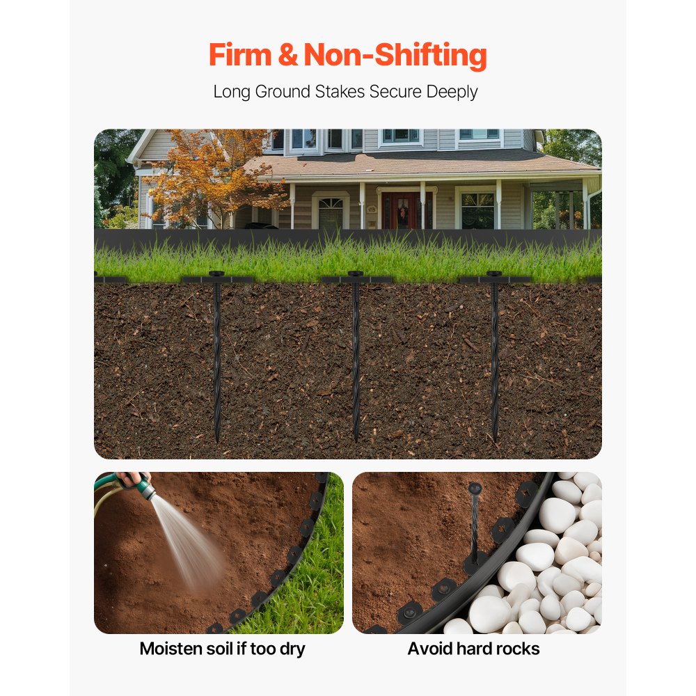 VEVOR Landscape Edging, 100 ft x 1.5 in Plastic Garden Border Edging with 120 Spikes, No Dig, Flexible Lawn Edgings Roll, UV-Resistant Mini Fence Borders Pathway Edgings for Flower Beds Yard Paver
