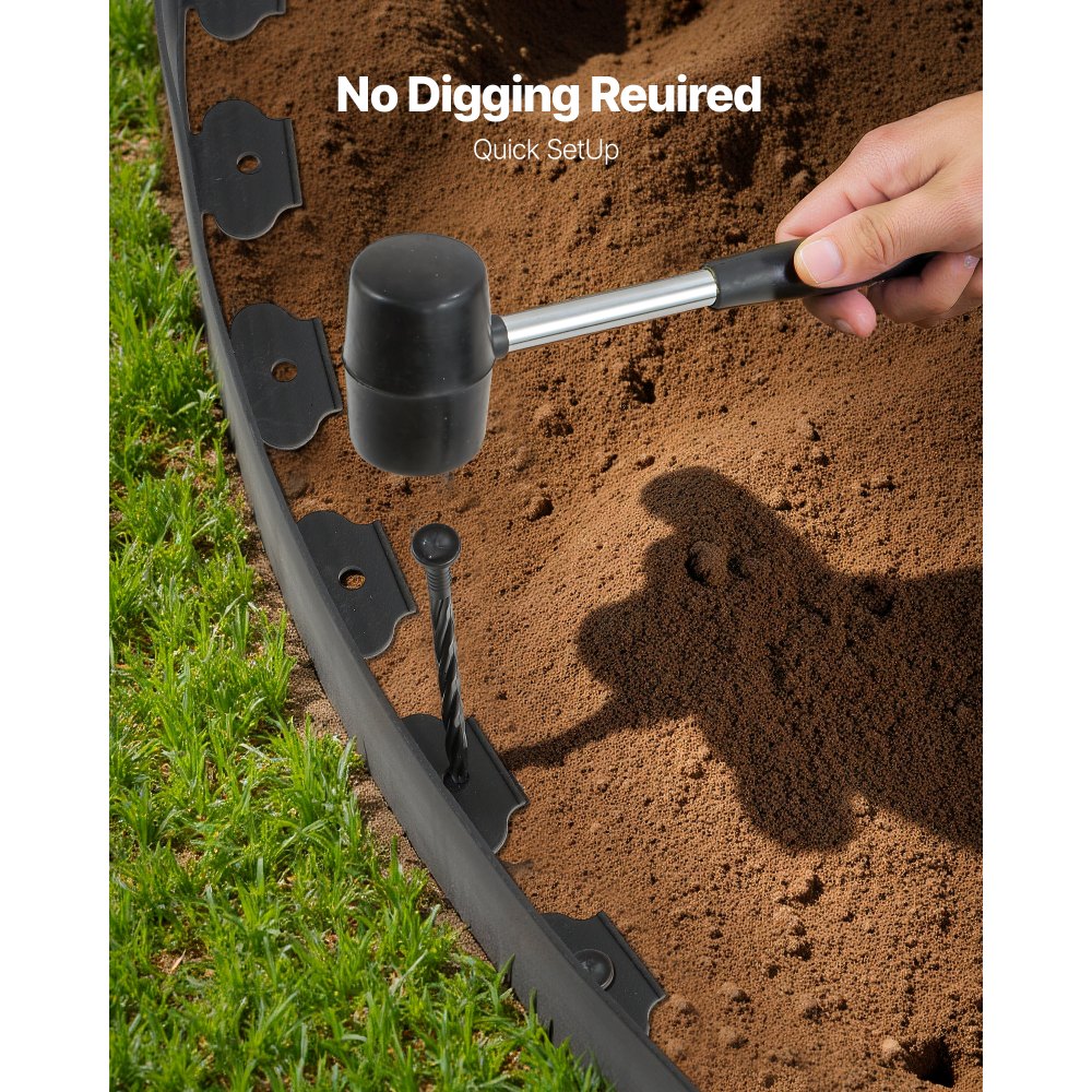 VEVOR Landscape Edging, 33 ft x 4 in Plastic Garden Border Edging with 30 Spikes & 2 Ground Stakes, No Dig, Flexible Lawn Edgings Roll, UV-Resistant Mini Fence Borders for Flower Beds Yard Paver