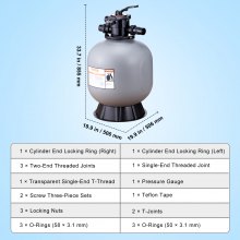 VEVOR zandfiltersysteem 55GPM stroomfiltersysteem 558,8 mm zandfilter 1-1/2 inch inlaat/uitlaat diameter filtertank HDPE filterpomp 7-weg meerwegklep zandfilterpomp 506x506x855mm