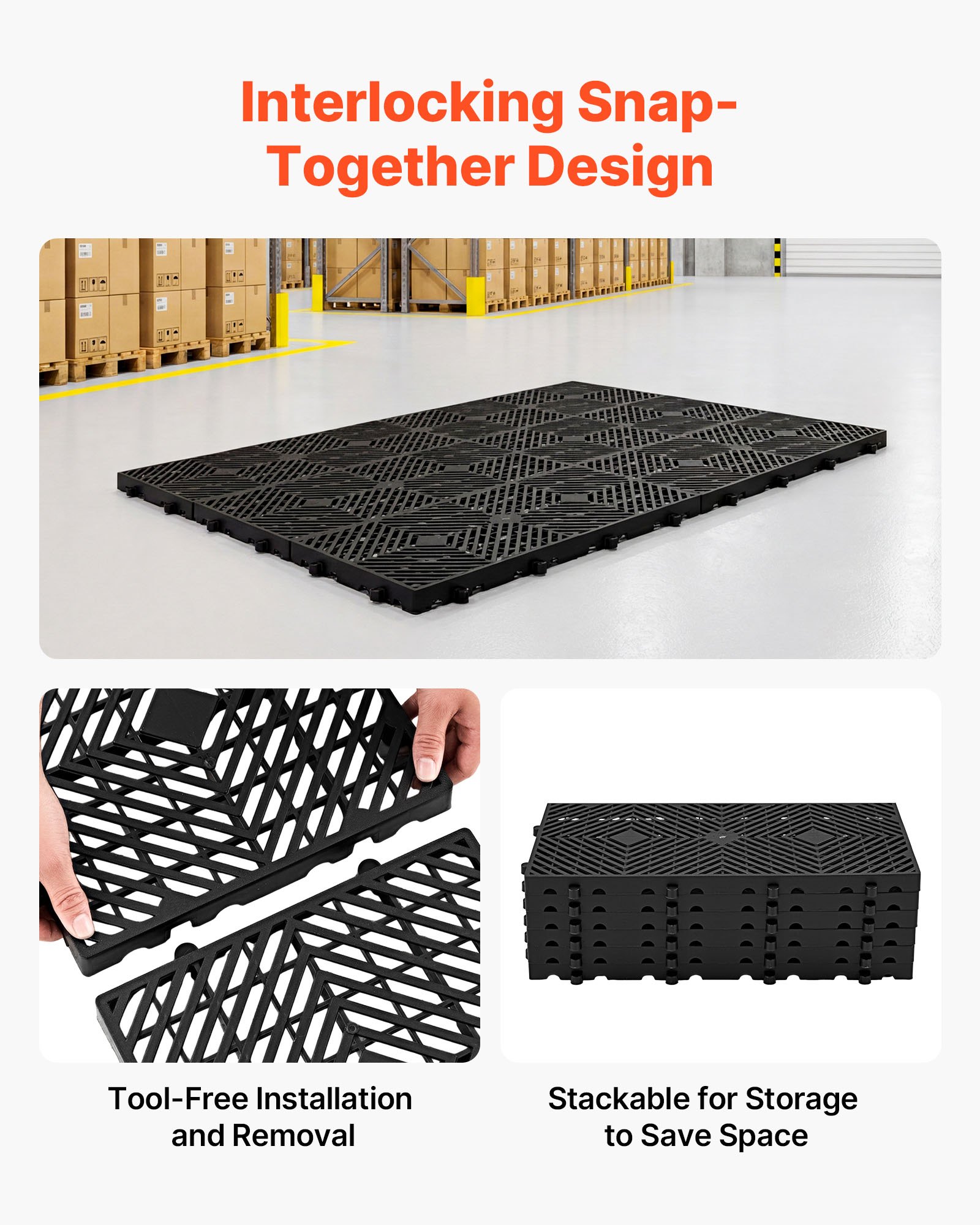 VEVOR 6x kunststof pallets 600x300x30 mm, stapelbare lichtgewicht pallets met een statisch draagvermogen van 1000 kg/m², industriële pallets met rasterstructuur en klikverbinding, basispallets voor magazijn, garage, supermarkt