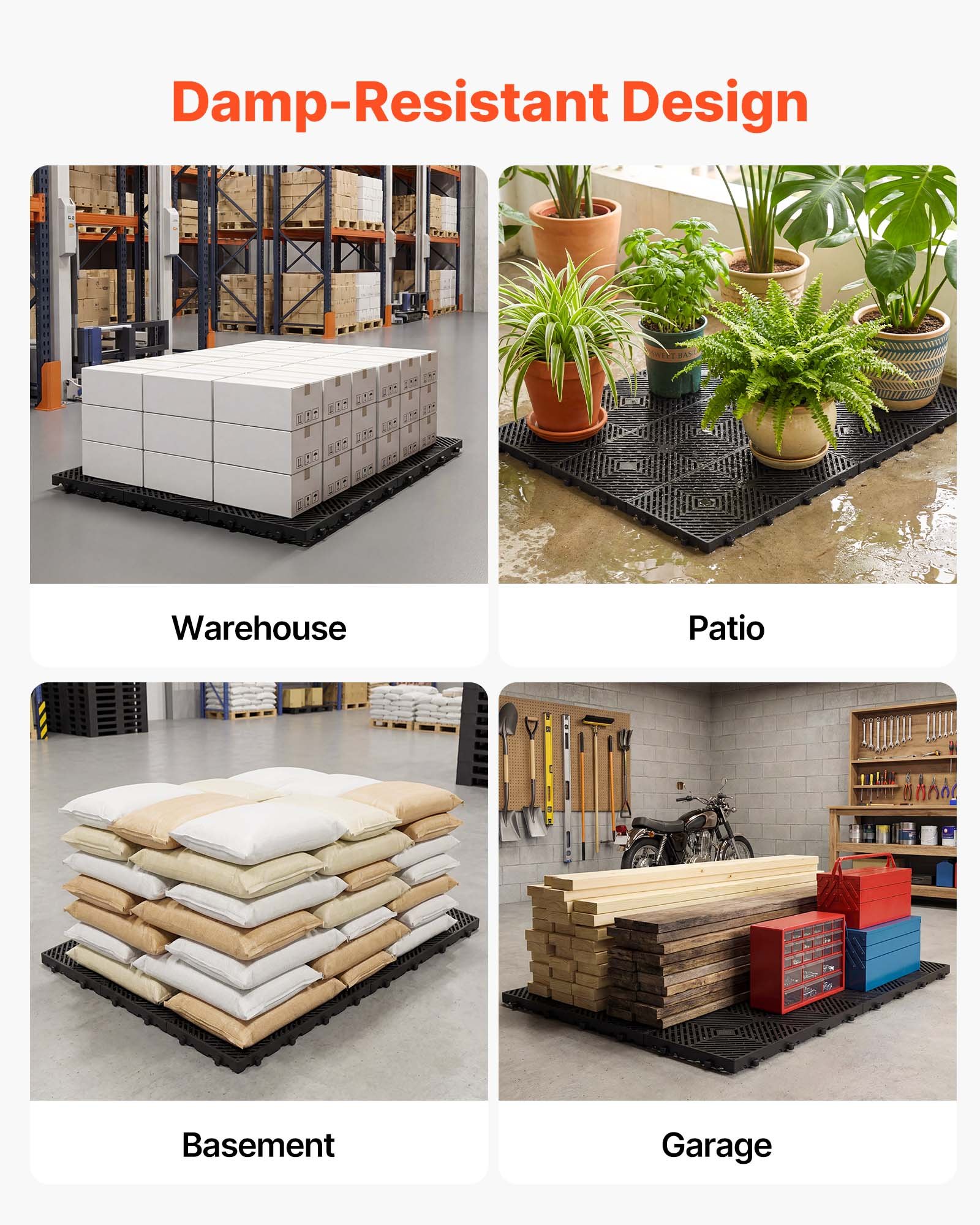 VEVOR 6x kunststof pallets 600x300x30 mm, stapelbare lichtgewicht pallets met een statisch draagvermogen van 1000 kg/m², industriële pallets met rasterstructuur en klikverbinding, basispallets voor magazijn, garage, supermarkt