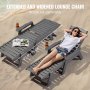 VEVOR Chaise Lounge Chair, 204 kg draagvermogen, verstelbare patio-loungestoel voor buiten met 6-voudig verstelbare rugleuning, HDPE-loungestoel met bekerhouder voor aan het zwembad, op het terras, in de achtertuin en op het gazon, grijs