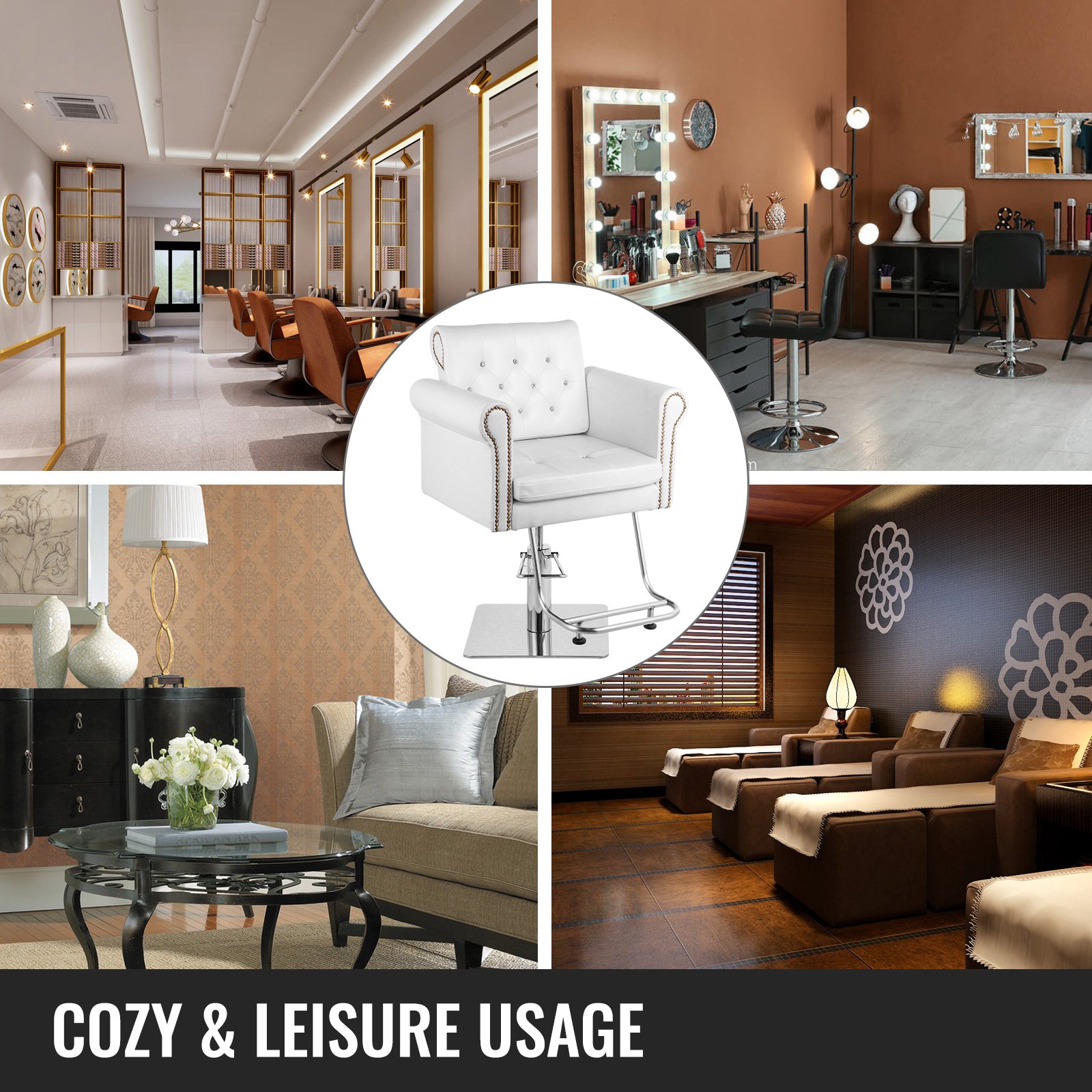 Vevor Kappersstoel, Hydraulische Kappersstoel Wit Staal+schuim+pvc Draaien 360°