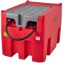 red VEVOR portable diesel tank with a gray lid and attached hose.