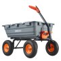 dark gray VEVOR dump cart with four orange wheels and a black handle featuring an orange grip.