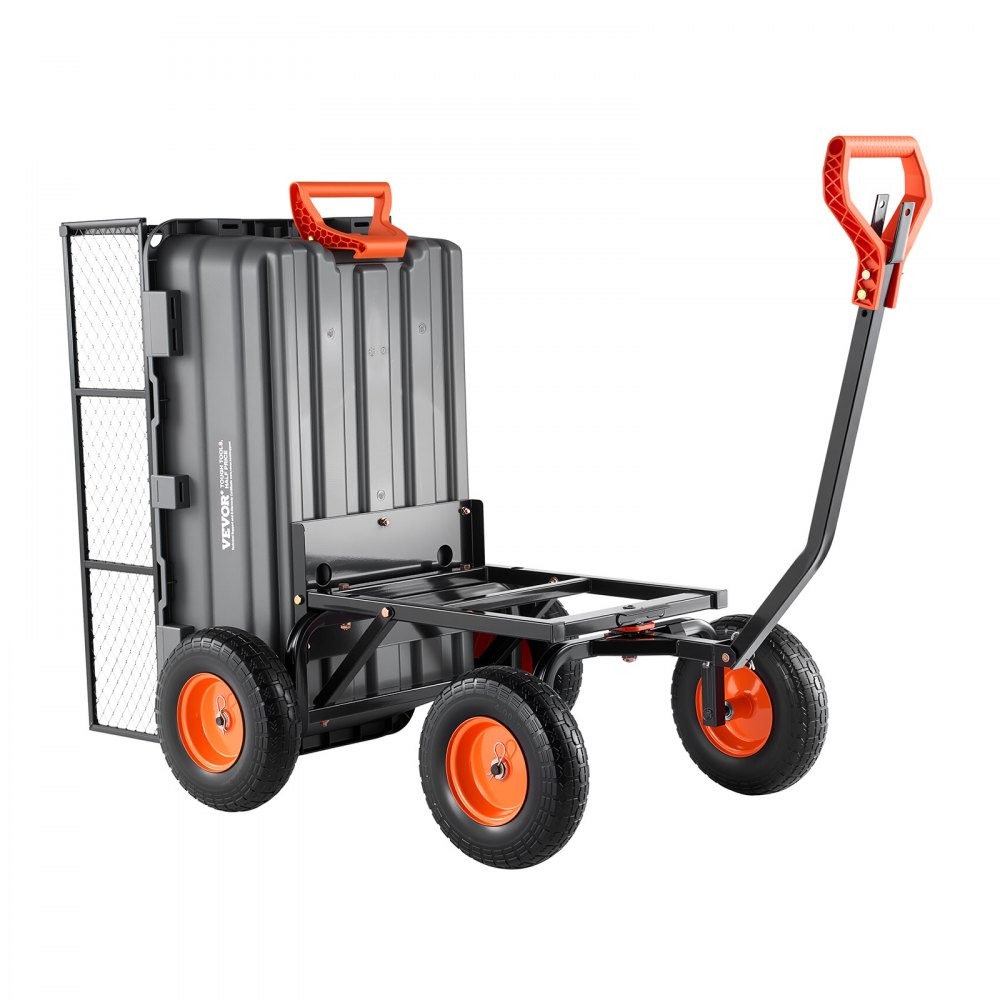 VEVOR tuinkar met kantelfunctie, 544 kg draagvermogen, 270° draaibare transportkar voor tuinieren, gemaakt van kunststof en staal met 13 inch PU-banden en metalen hekwerk voor gazon, grind en modder.