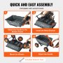 VEVOR dump cart easy assembly: attach handle, install metal bracket, mount wheels, and attach handle.