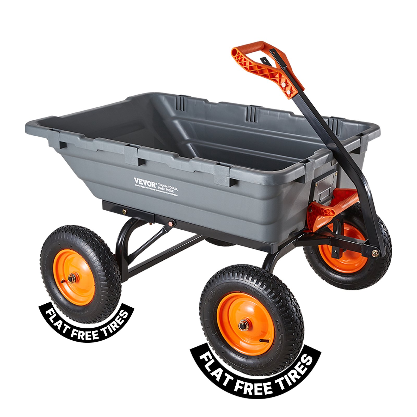 VEVOR Tuinwagen 680 kg, Transportwagen met kiepfunctie, Handkar met verstelbare handgreep, Zwenklagers, Steekwagen, Kar, Hobbywagen, Kiepwagen voor planten, grond en geoogste gewassen