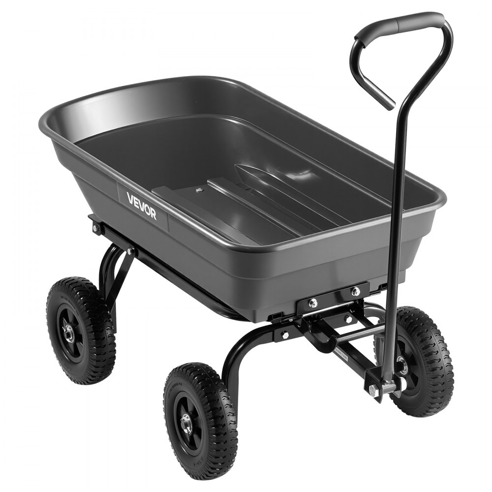 VEVOR tuinkar met kantelfunctie, 181 kg draagvermogen, 270° draaibare transportkar voor tuinieren, gemaakt van kunststof en staal met 8 inch kunststof banden, kantelkar voor gazon, grind en modder.
