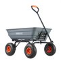 VEVOR garden dump cart with a gray bed, black frame, and orange-handled pull bar on four black wheels.