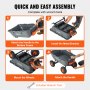 VEVOR dump cart assembly guide: attach handle, install bracket, mount wheels, attach handle. includes wrench.