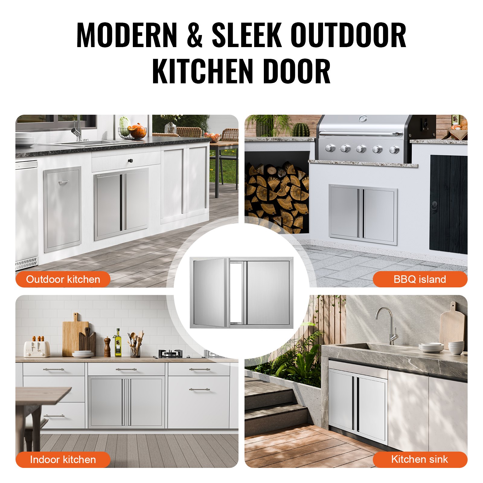 VEVOR Grilltoegangsdeur, 774 x 532 mm, dubbele buitenkeukendeur, vlak gemonteerde roestvrijstalen deur, verticale wanddeur met intrekbare handgrepen, voor grill-eiland, grillstation, buitenkast