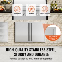 VEVOR Grilltoegangsdeur, 914 x 610 mm, dubbele buitenkeukendeur, inbouw roestvrijstalen deur, verticale wanddeur met intrekbare handgrepen, voor grilleiland, grillstation, buitenkast