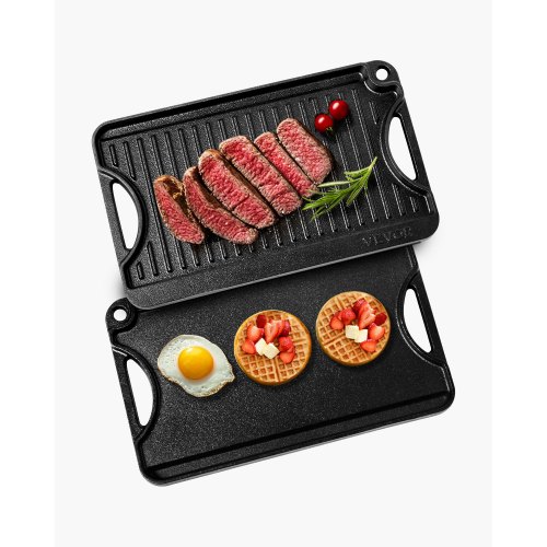 VEVOR Omkeerbare bakplaat, voorgekruide BBQ-pan van gietijzer, 185 x 342 mm