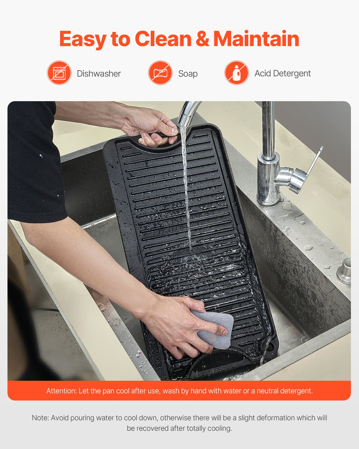 VEVOR gietijzeren omkeerbare grillpan (492 x 218 mm), draagbare rechthoekige pan met handvat, kookgerei voor fornuizen, binnen-/buitengrill, zwart