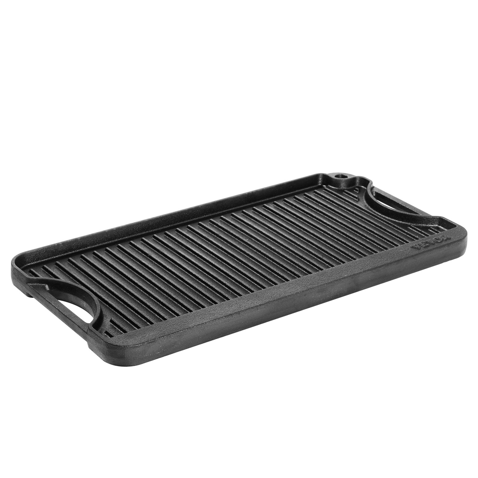 VEVOR gietijzeren omkeerbare grillpan (492 x 218 mm), draagbare rechthoekige pan met handvat, kookgerei voor fornuizen, binnen-/buitengrill, zwart