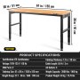 VEVOR Adjustable Height Workbench 61"L x 20"W Work Bench Table with Power Outlet