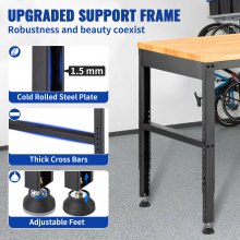 VEVOR Workbench Adjustable Height, 135cm WX 46cm DX 97cm H Garage Table with 72 – 97 cm Heights & 900KG Load Capacity, with Power Outlets & Hardwood Top & Metal Frame & Foot Pads, for Office Home