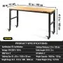 VEVOR Werkbank, in hoogte verstelbaar, 154,9 x 50,8 cm, Garagetafel met een hoogte van 79,5 cm - 104,9 cm en een draagvermogen van 725,7 kg, stopcontacten en een hardhouten blad en een metalen frame en wielen, voor werkplaats en kantoor