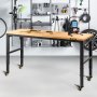 VEVOR werkbank, in hoogte verstelbaar, 154,9 x 50,8 cm, garagetafel met een hoogte van 79,5 cm – 104,9 cm en een draagvermogen van 725,7 kg, stopcontacten, hardhouten blad, metalen frame en wielen, voor werkplaats en kantoor.