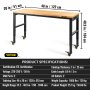 VEVOR Workbench Adjustable Height, 122cm WX 51cm DX 104cm H Garage Table with 79 – 104 cm Heights & 720KG Capacity, with Power Outlets & Hardwood Top & Metal Frame & Swivel Casters, for Office Home