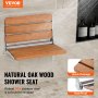 VEVOR folding shower seat in natural oak with rust-proof 304 stainless steel and quick drainage.