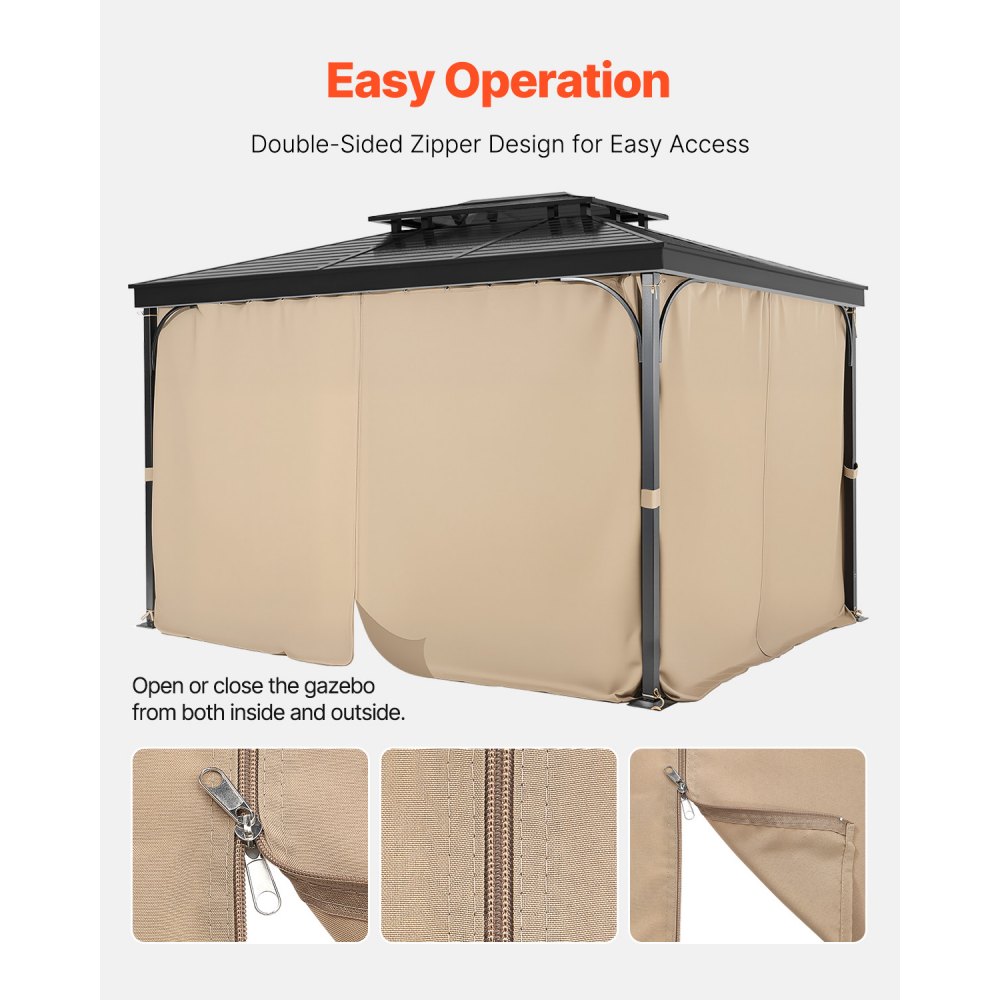 VEVOR Gazebo-gordijn 2825x342x2215mm, 4-delige zijwandgazebo-privacygordijnen met ritsen, zonwerende gordijnen als vervanging voor terrasoverkapping, ALLEEN gordijnen beschikbaar, Khaki