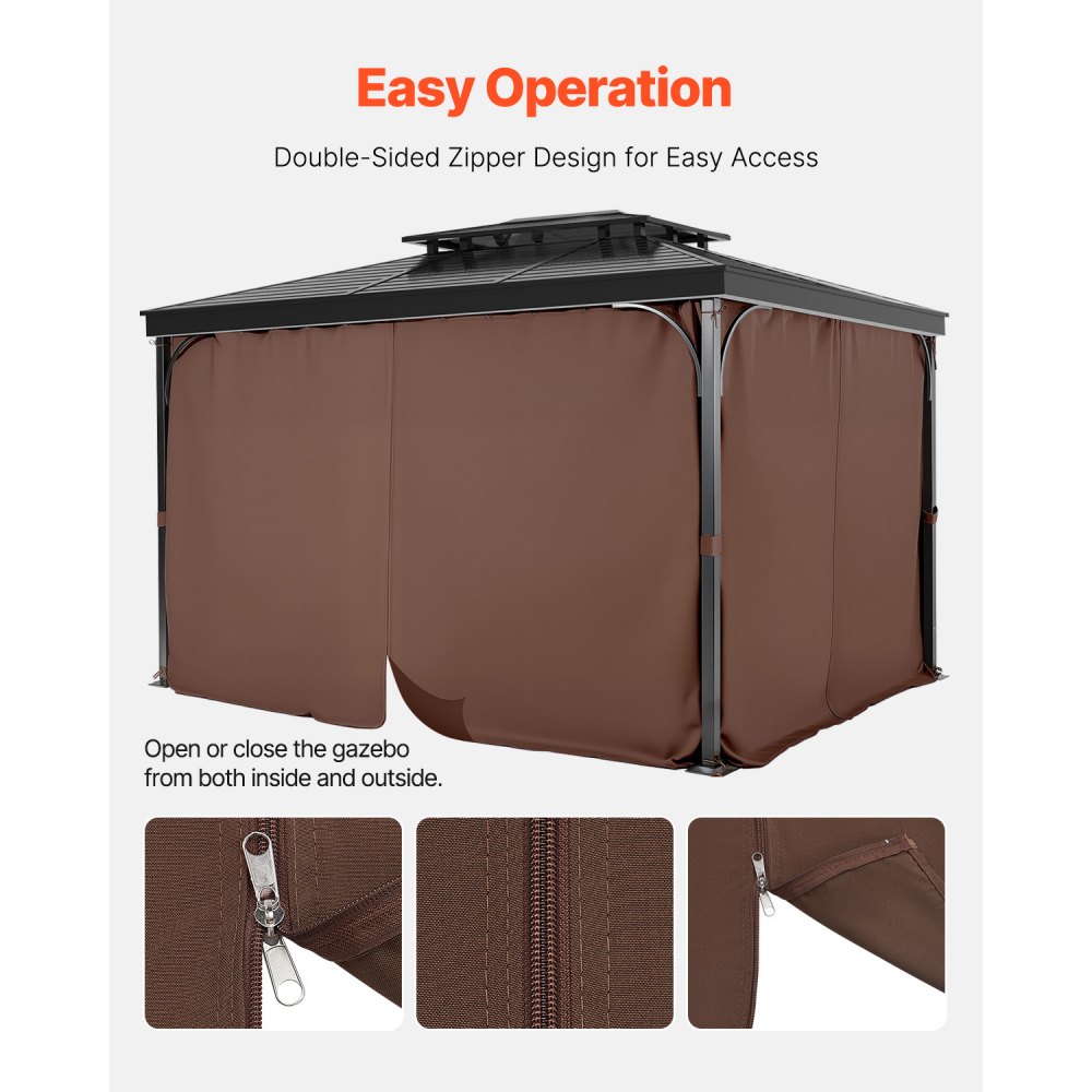 VEVOR Gazebo Gordijnen 281x341x214 cm, 4-delige zijwandgazebo privacygordijnen met ritsen, zonwerende gordijnen als vervanging voor terrasoverkapping, ALLEEN gordijnen, Bruin