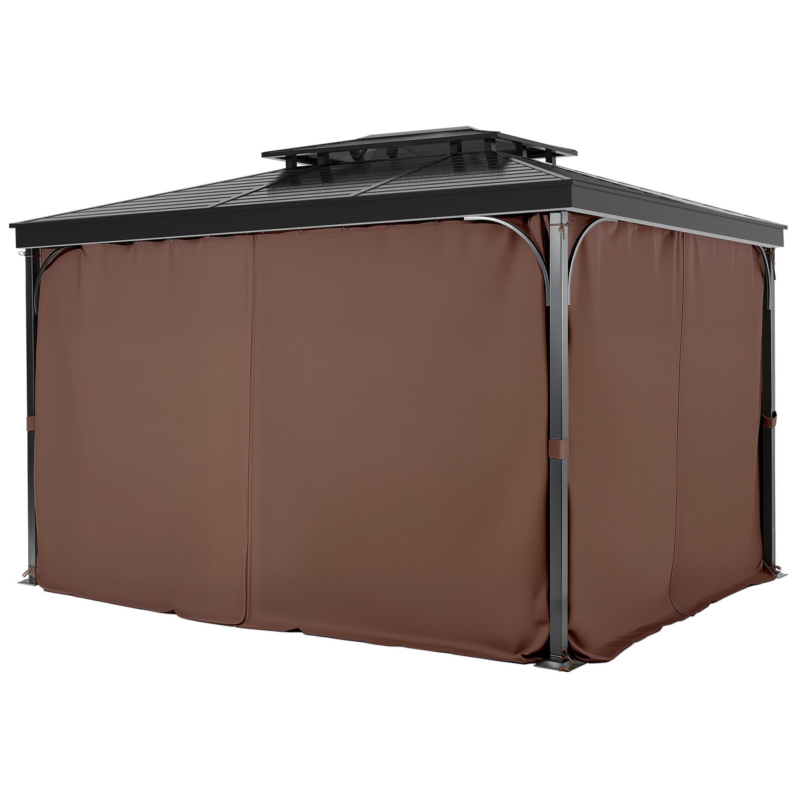 VEVOR Gazebo Gordijnen 281x341x214 cm, 4-delige zijwandgazebo privacygordijnen met ritsen, zonwerende gordijnen als vervanging voor terrasoverkapping, ALLEEN gordijnen, Bruin