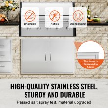VEVOR Grilltoegangsdeur, 990 x 660 mm, dubbele buitenkeukendeur, inbouw roestvrijstalen deur, verticale wanddeur met handgrepen en haken, voor grilleiland, grillstation, buitenkast