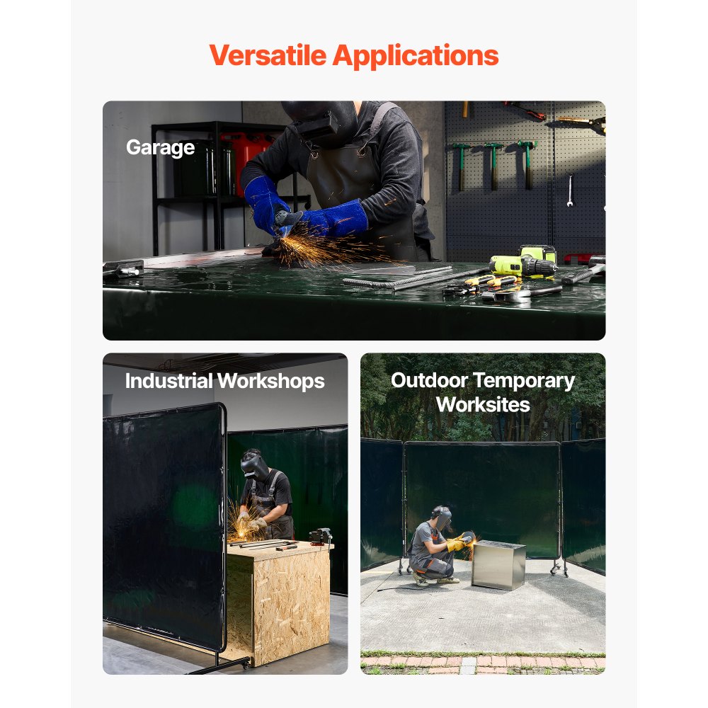 VEVOR Welding Screen with Frame, 3-Panel 6 x 8 FT Welding Curtain Screen, Flame-Resistant Vinyl Safety Protection Screens with 12 Wheels & 6-Level UV Protection for Workshop/Industrial Use, Dark Green