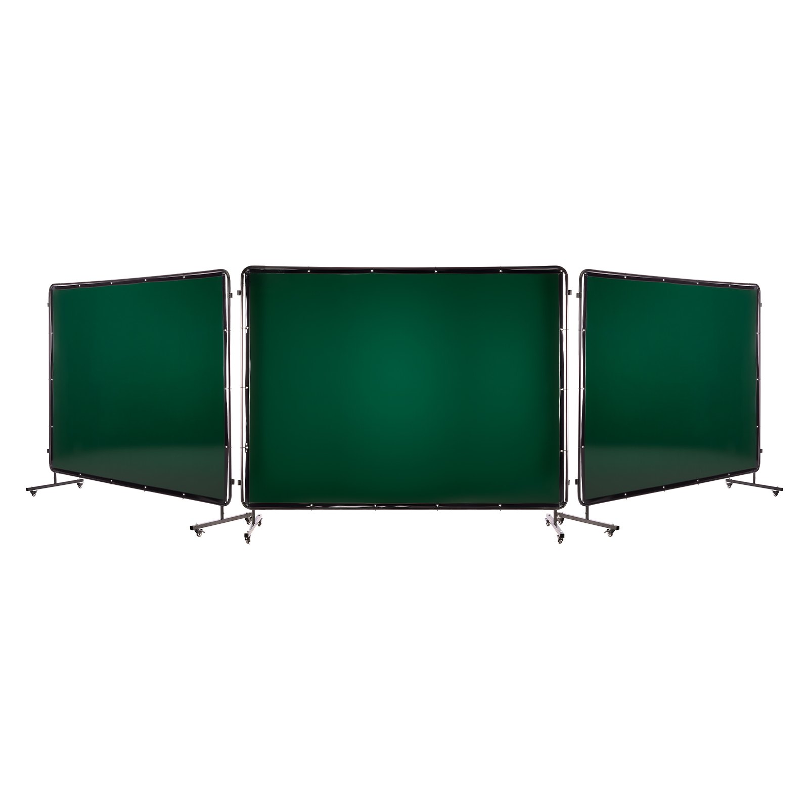VEVOR lasgordijn met frame, 3 panelen, 1740 x 2340 mm, vlamvertragend vinyl lasscherm met 12 wielen en 6-laags UV-bescherming voor werkplaats-/industriële toepassingen, donkergroen