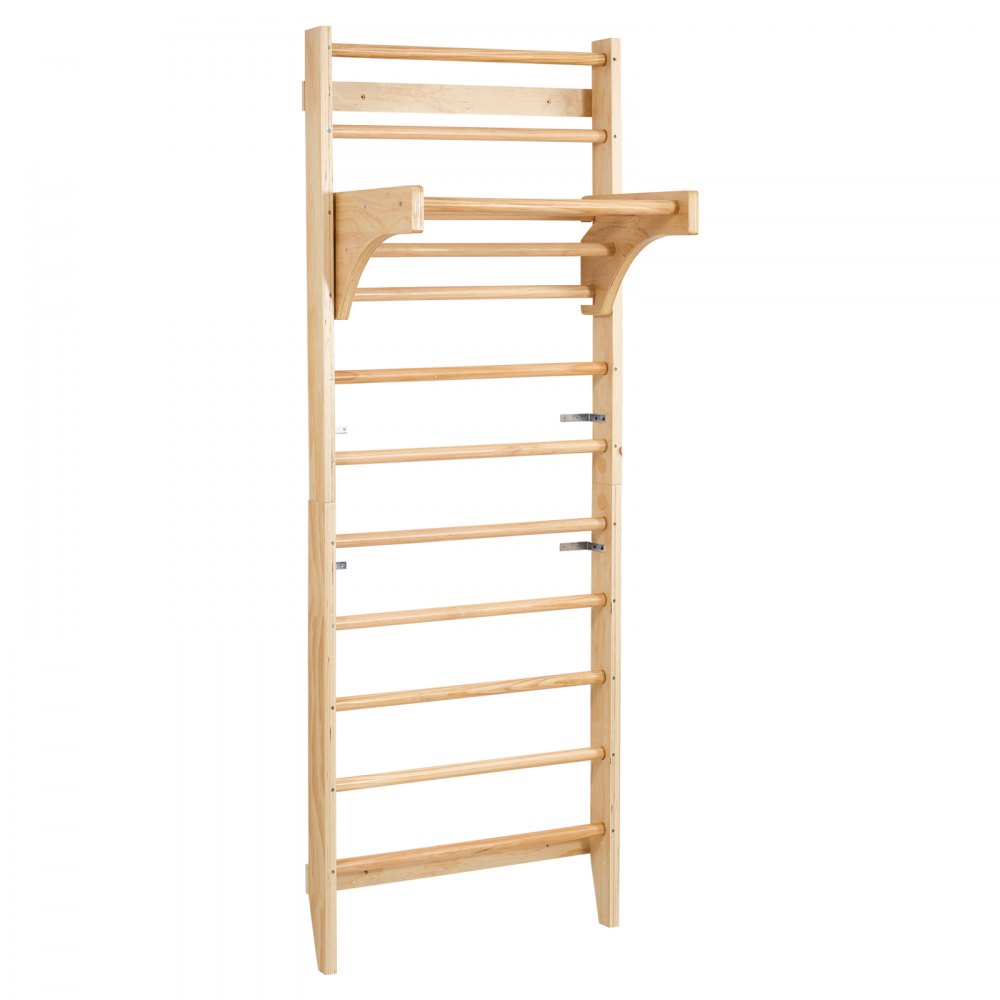 VEVOR Swedish Ladder Wall Gym, 10-Level Solid Wood Indoor Jungle Gym, 220lbs Loading Indoor Playground Climbing Ladder for Kid Adults, Gymnastic Stall Bars with Pull-Up Bar - Ideal Gift for Boys Girls