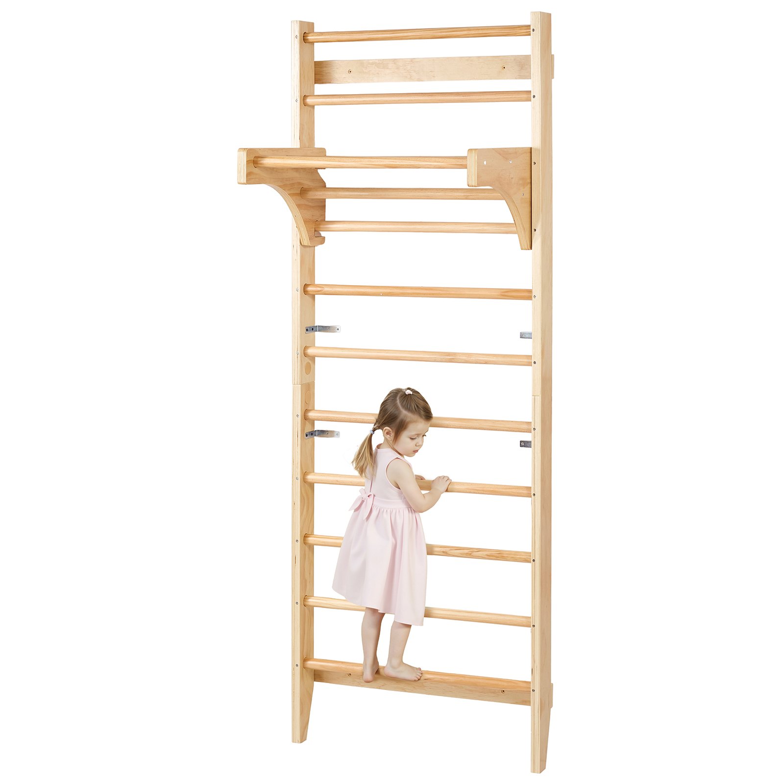 VEVOR Swedish Ladder Wall Gym, 10-Level Solid Wood Indoor Jungle Gym, 220lbs Loading Indoor Playground Climbing Ladder for Kid Adults, Gymnastic Stall Bars with Pull-Up Bar - Ideal Gift for Boys Girls