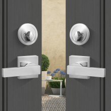 VEVOR Double Door Handle Set, Double Door Lock Set with Reversible Handle Lever, Satin Nickel Square Door Lever, Heavy Duty Double Front Door Handle Set, Door Handle for Front Door or Office Door
