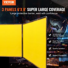 VEVOR 3-delig lasgordijn 1,8 x 2,4 m lasbeschermingsgordijn van vlamvertragend vinyl lasbeschermingswand met 12 zwenkwielen en een 6-traps UV-werende lasdeken lasbescherming geel