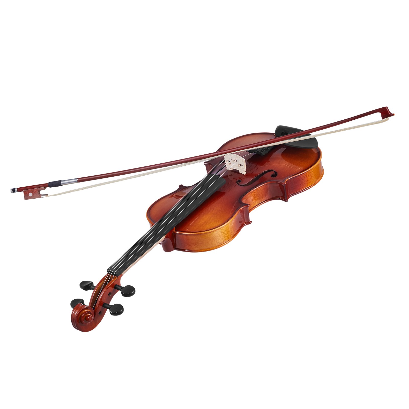 VEVOR Violin 355mm Full Size for Adults, Violin Fiddle Set for Beginners Student with Hard Case,Rosin, Bow,Shoulder Rest,Bridge,Extra Strings,Professional Solidwood Instrument (Glossy Brown)