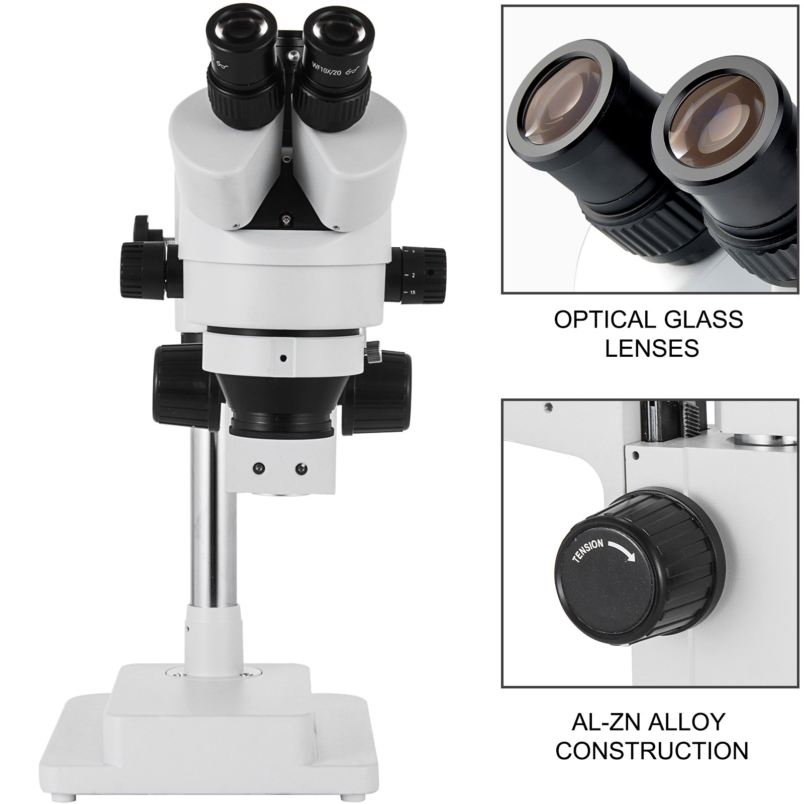 VEVOR 3.5X-90X Simul Focal Trinocular Zoom Stereo Microscoop Al-Zn Legering 360 Graden Draaibare Trinocular Stereo Microscoop Dubbele Arm Stand Laboratorium Video Microscoop Twee Hoogte Verstelbare Stand Accessoires