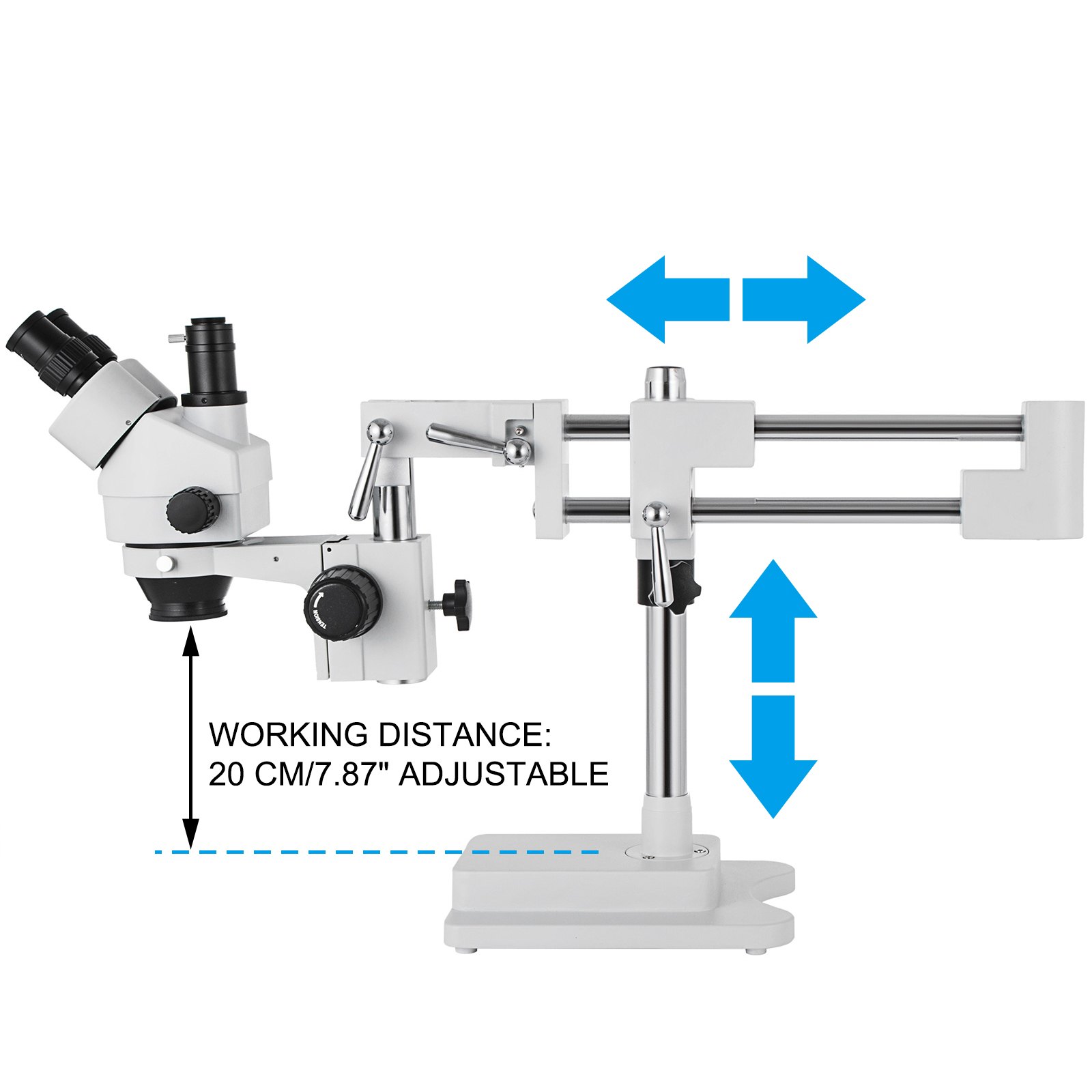 VEVOR 3.5X-90X Simul Focal Trinocular Zoom Stereo Microscoop Al-Zn Legering 360 Graden Draaibare Trinocular Stereo Microscoop Dubbele Arm Stand Laboratorium Video Microscoop Twee Hoogte Verstelbare Stand Accessoires
