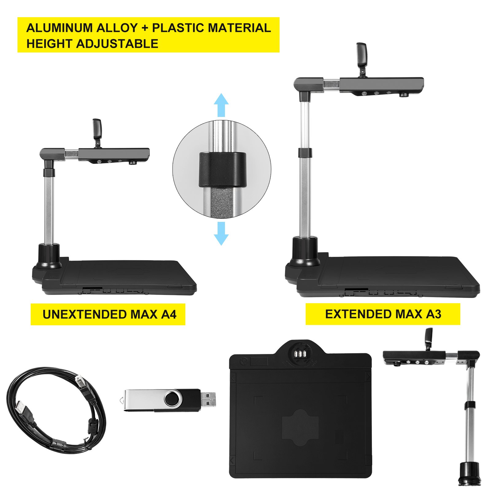Vevor Boek Document Camera Portable Document Scanner A3 Usb 2,0 29-38 Cm Hoogte