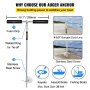 VEVOR Sand Anchor Drill for Beach and Sandbank, 45cm 316 Stainless Steel Screw Anchor with Removable Handle, Bungee Line and Carrying Bag, for Jet Ski PWC Pontoon Kayak